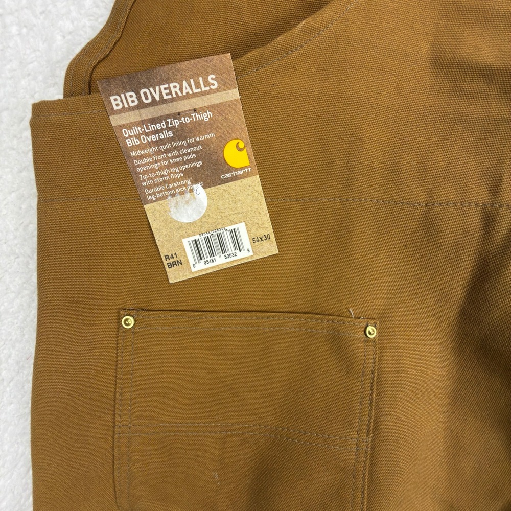 Carhartt R41 BRN Quilt-Lined Zip-to-Thigh Bib Overalls Mens 54x30 Brown Duck NWT